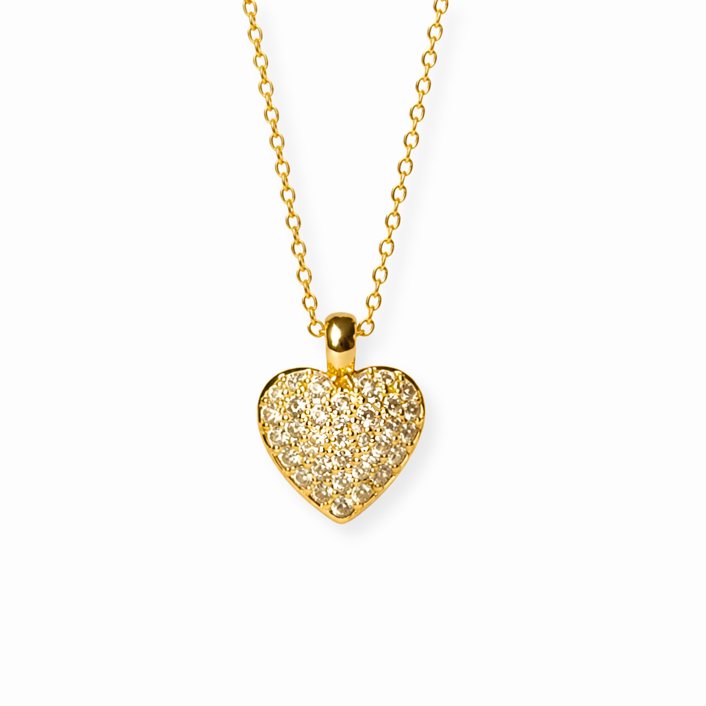 Collar Laminado en Oro de 18KL con Dije de Corazón con Circonitas