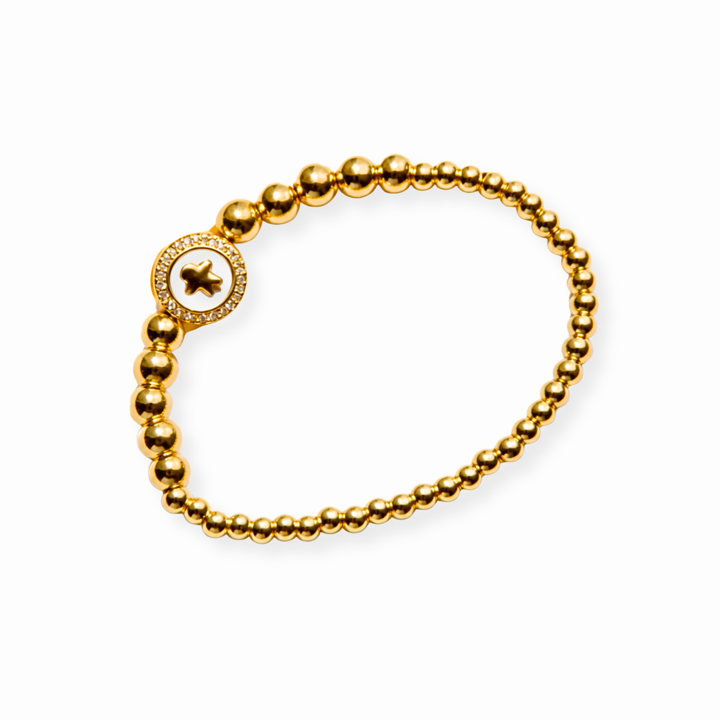 Pulsera Laminada en Oro de 18KL con Bolitas y Dije de Concha Nácar
