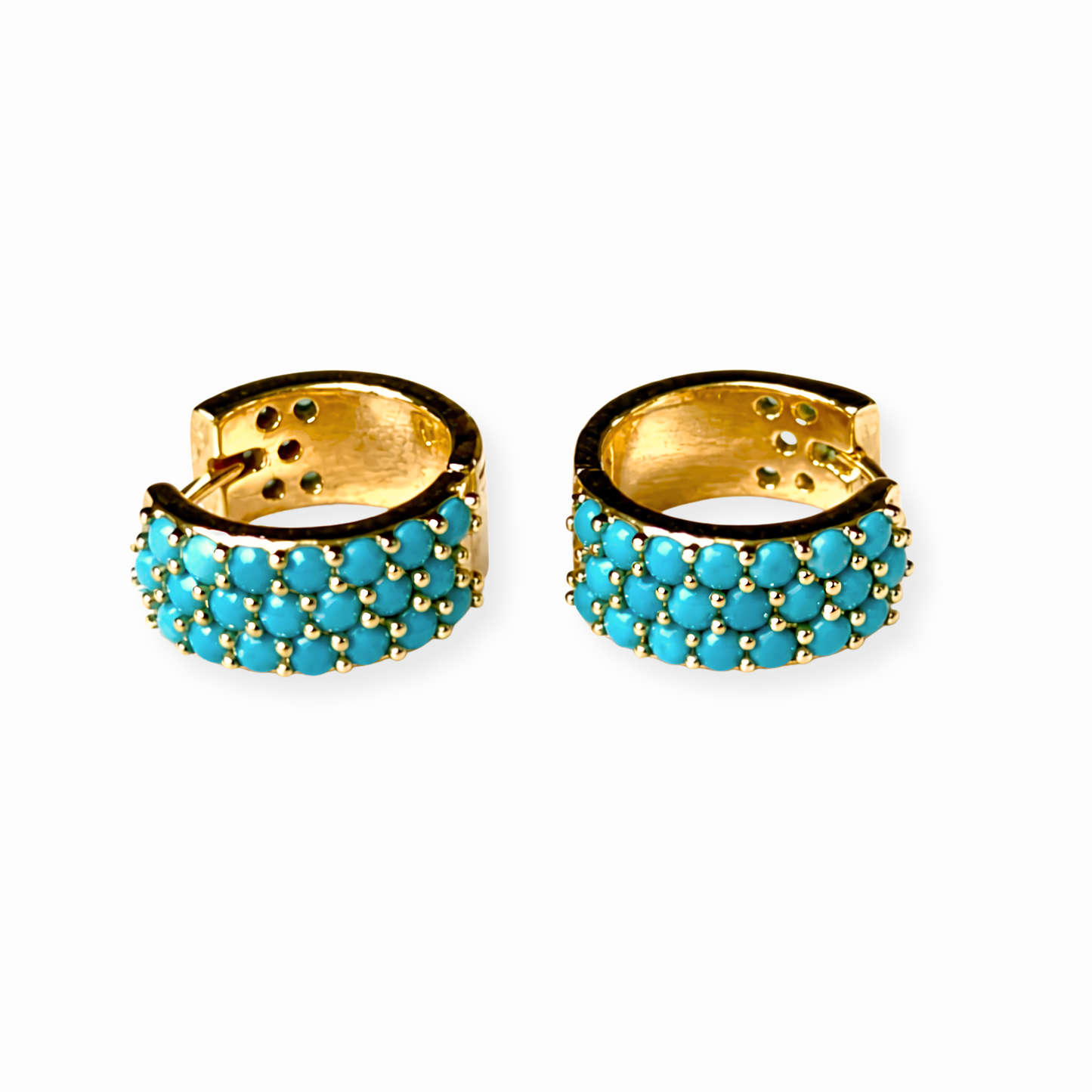 Aretes Tipo Huggies Laminados en Oro de 18KL con Turquesas