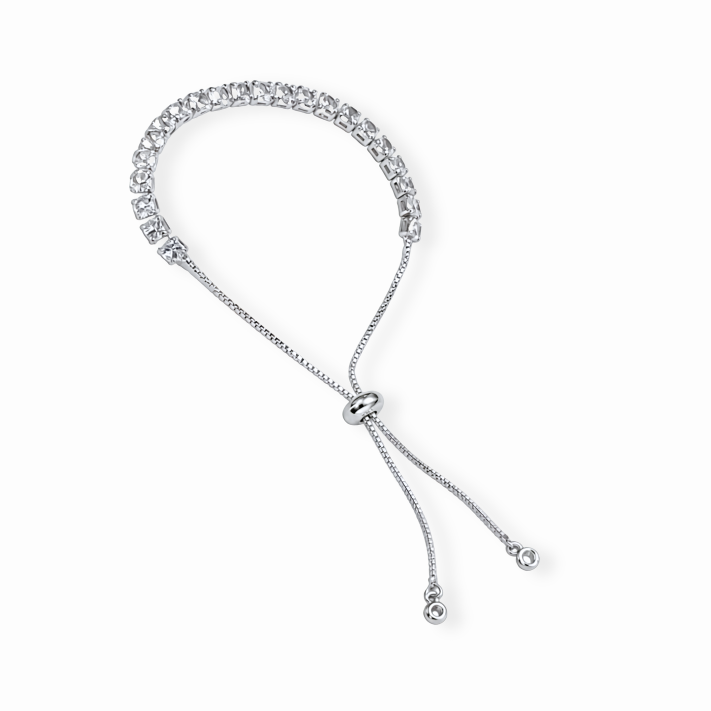 Pulsera Laminada en Oro Blanco de 18KL con Cristales Austriacos