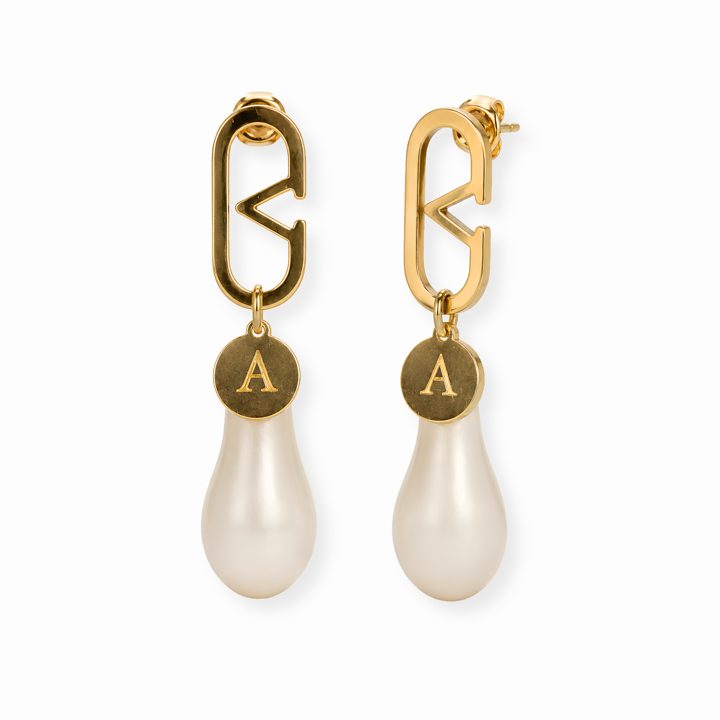 Aretes Laminados de Oro de 18KL con Perlas Recubiertas de Nácar