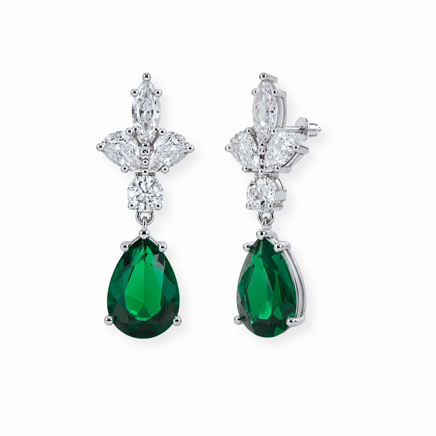 Aretes Laminados en Oro de 18KL con Piedras Semipreciosas y Rodium