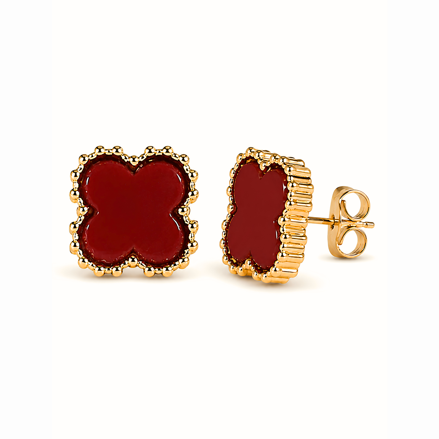 Aretes Laminados en Oro 18KL con Ónix Rojo