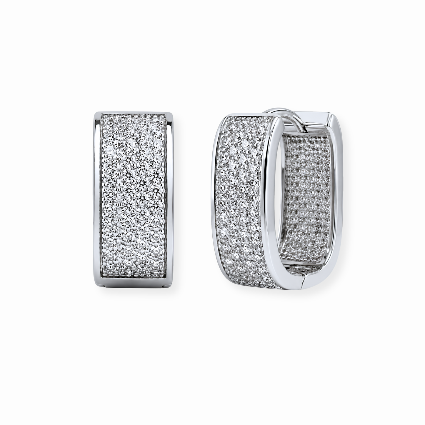 Huggies Laminados en Oro de 18KL con Swarovski y Rodium