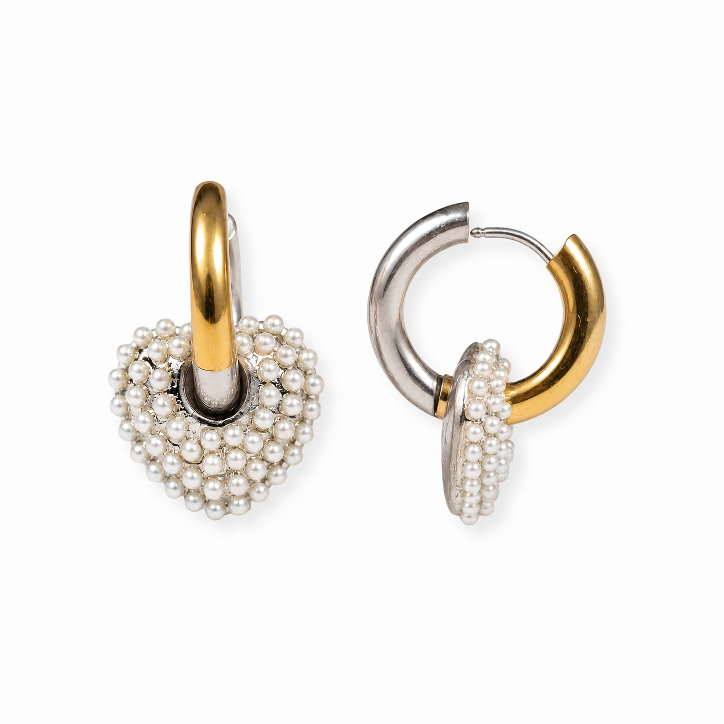 Aretes Laminados en Dos Oros de 18KL con Baby Perlas
