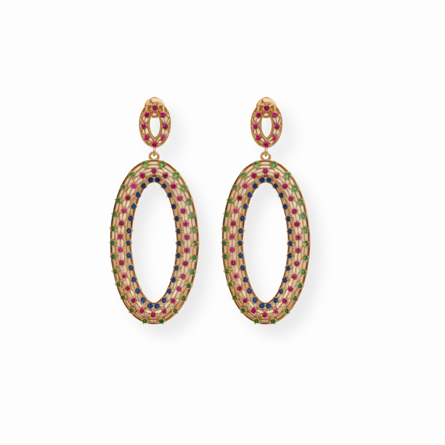 Aretes Laminados en Oro de 18KL con Piedras Naturales Semipreciosas