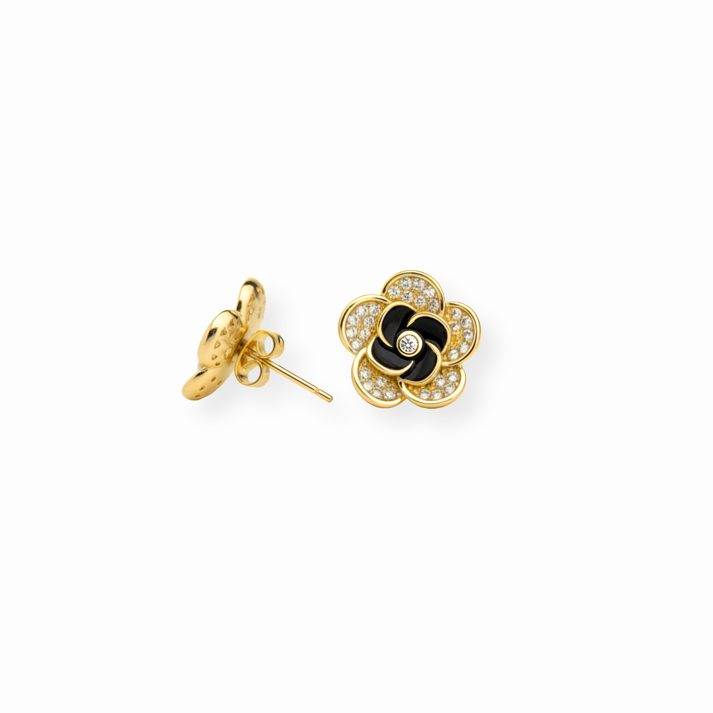 Aretes Laminados en Oro de 18KL y Esmaltado Negro