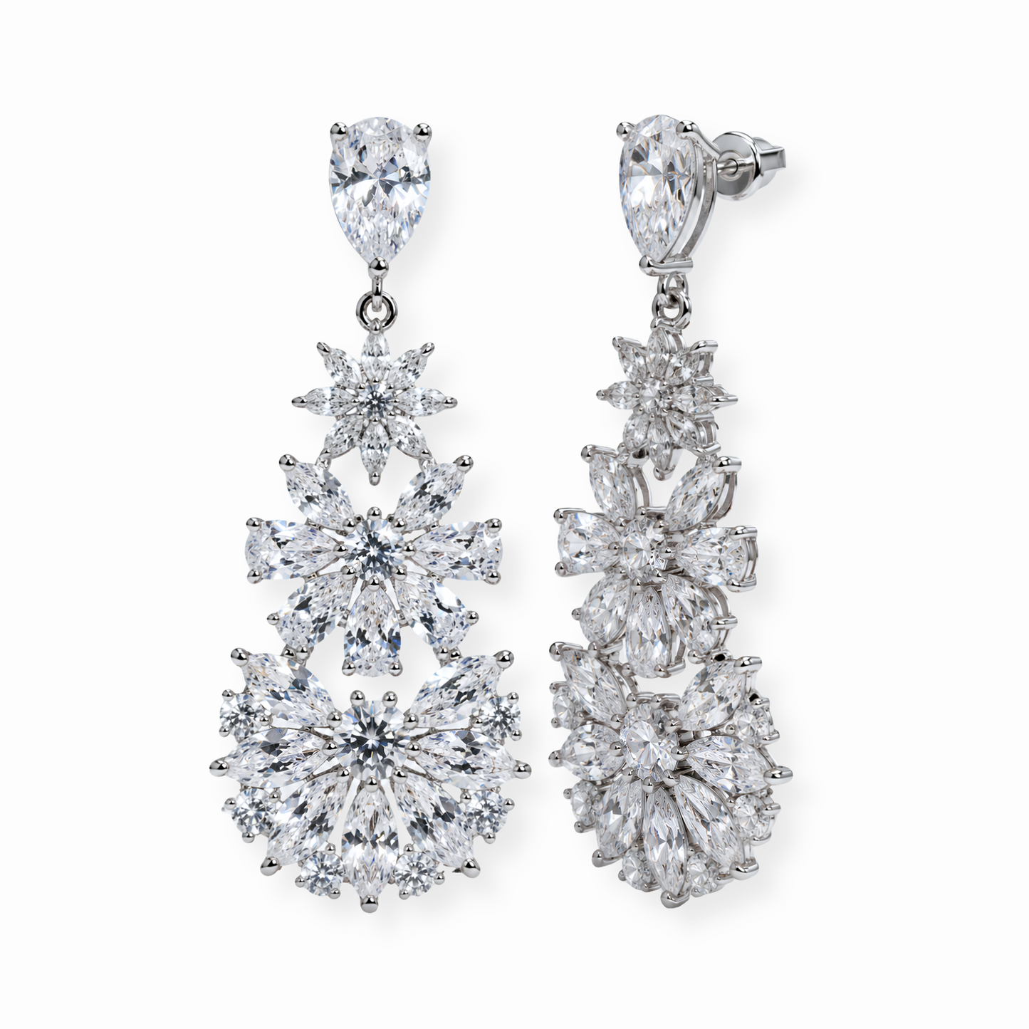 Aretes Laminados en Oro de 18KL con Swarovski y Rodium