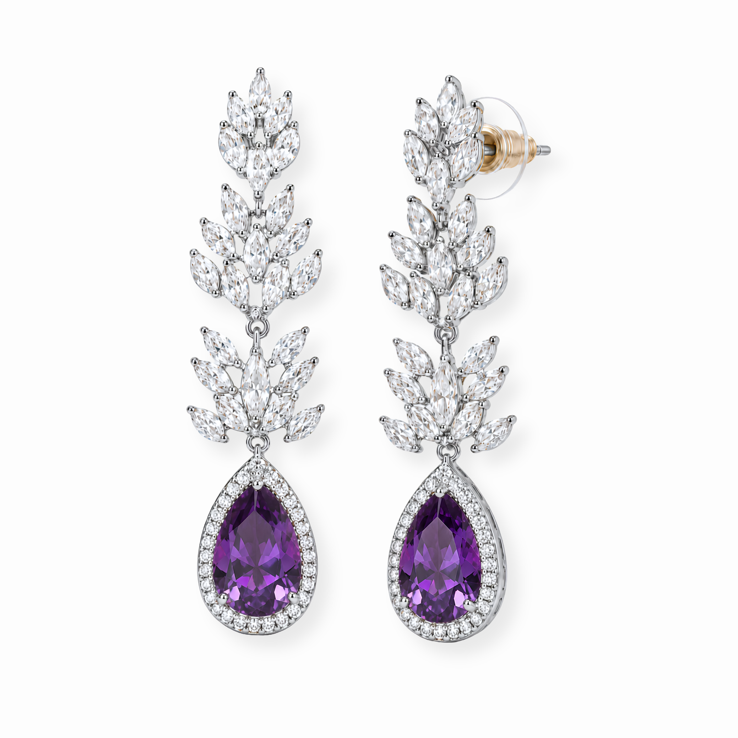 Aretes Laminados en Oro de 18KL con Swarovki y Rodium