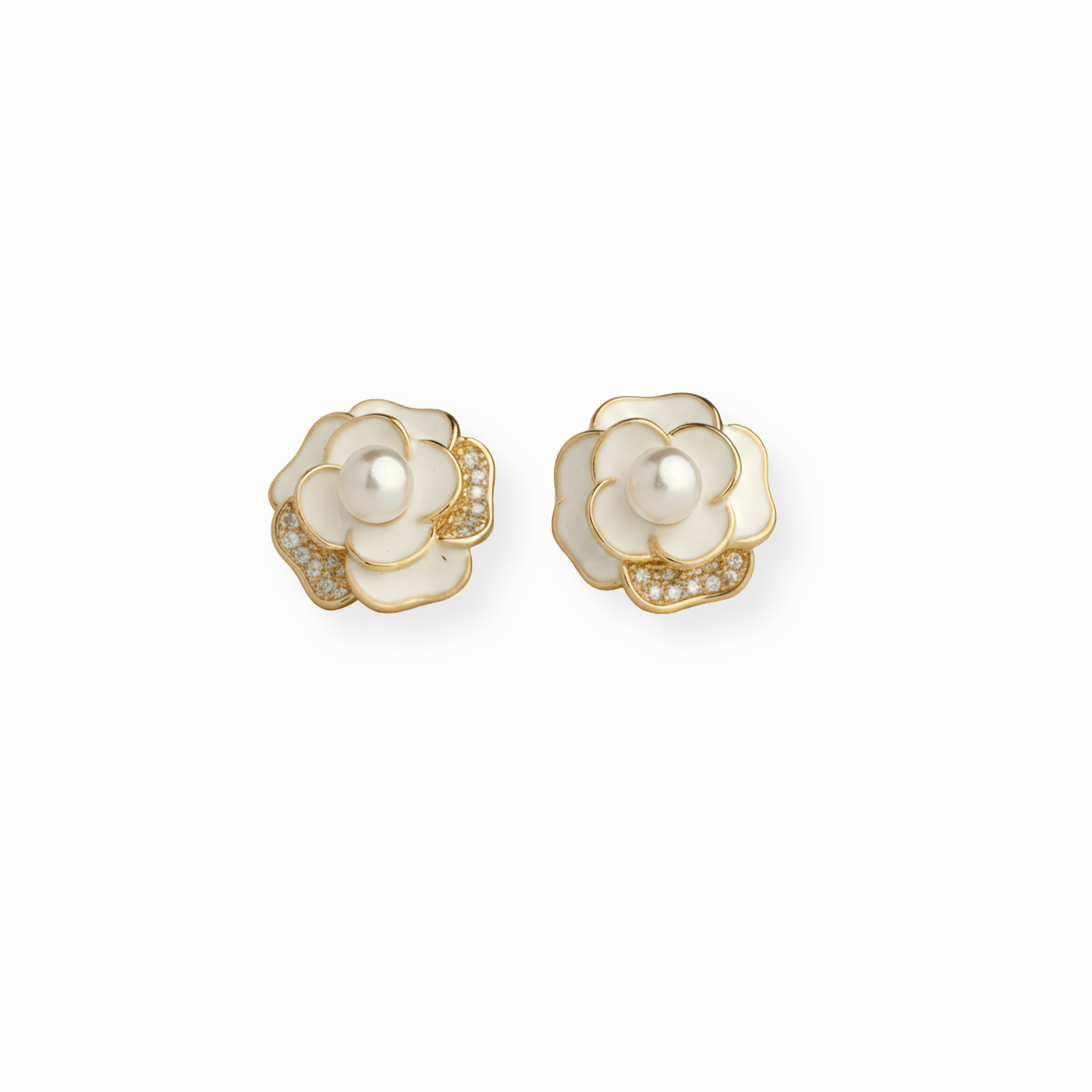 Aretes Laminados en Oro de 18KL con Baby Perlas y Esmaltado