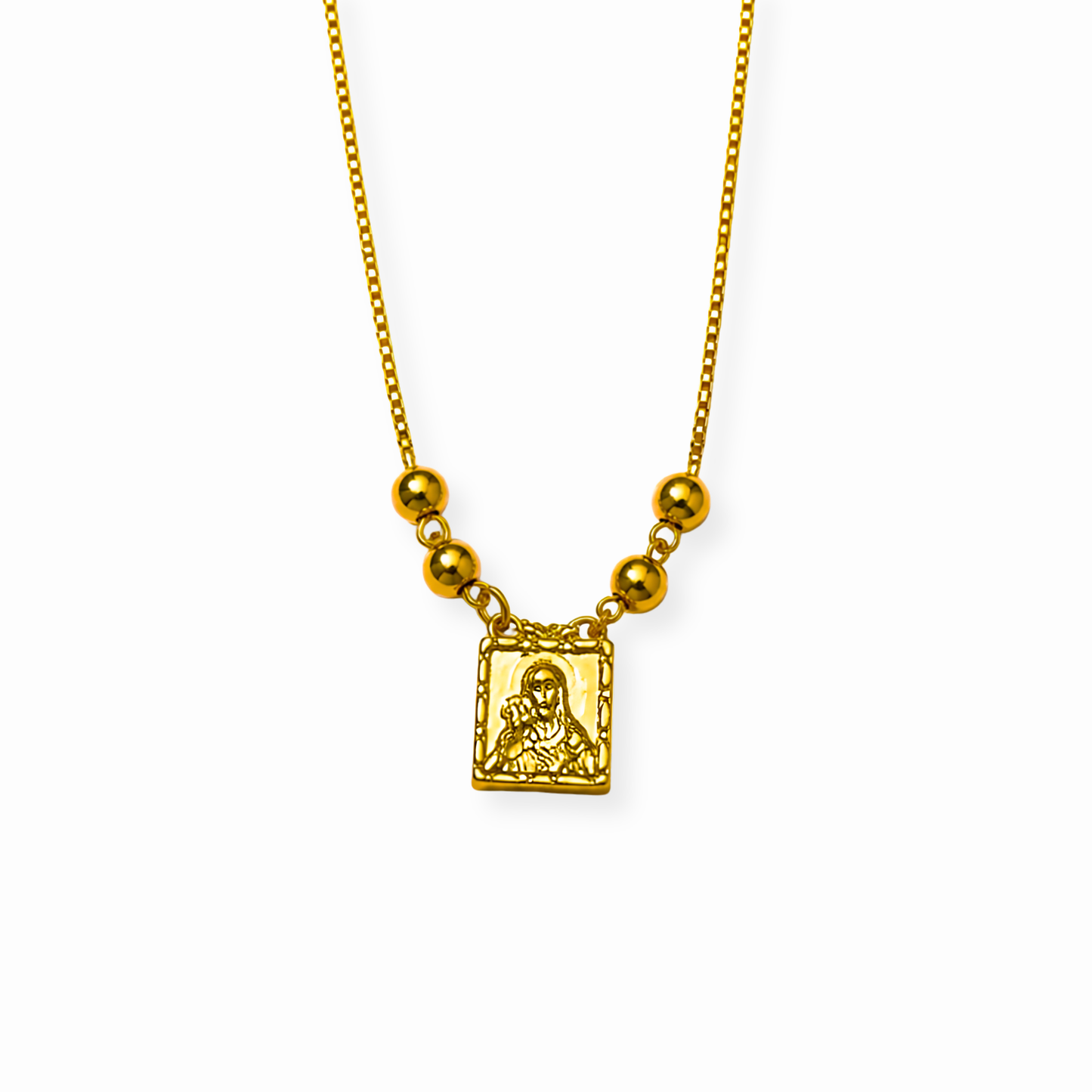 Cadena de la Virgen del Perpetuo Socorro en Ambos Lados Laminada en Oro de 18KL