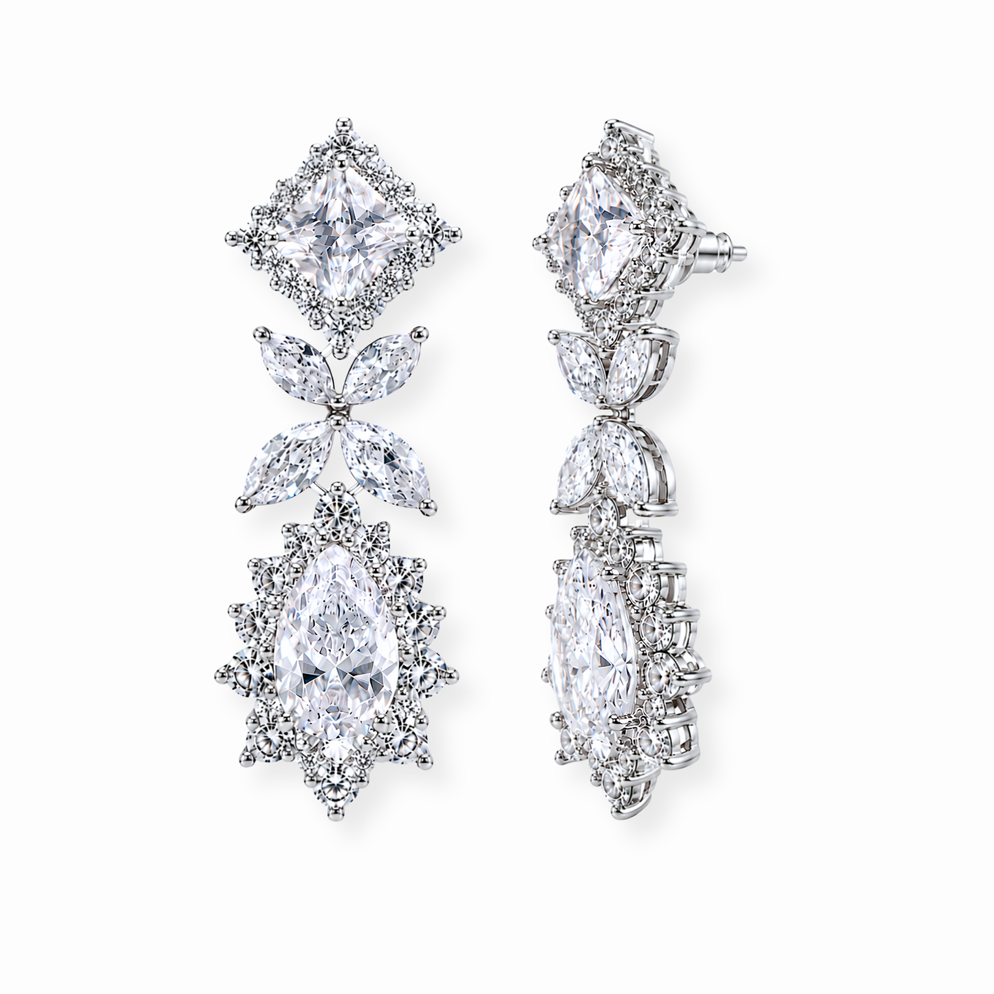 Aretes Laminados en Oro de 18KL con Swarovski y Rodium