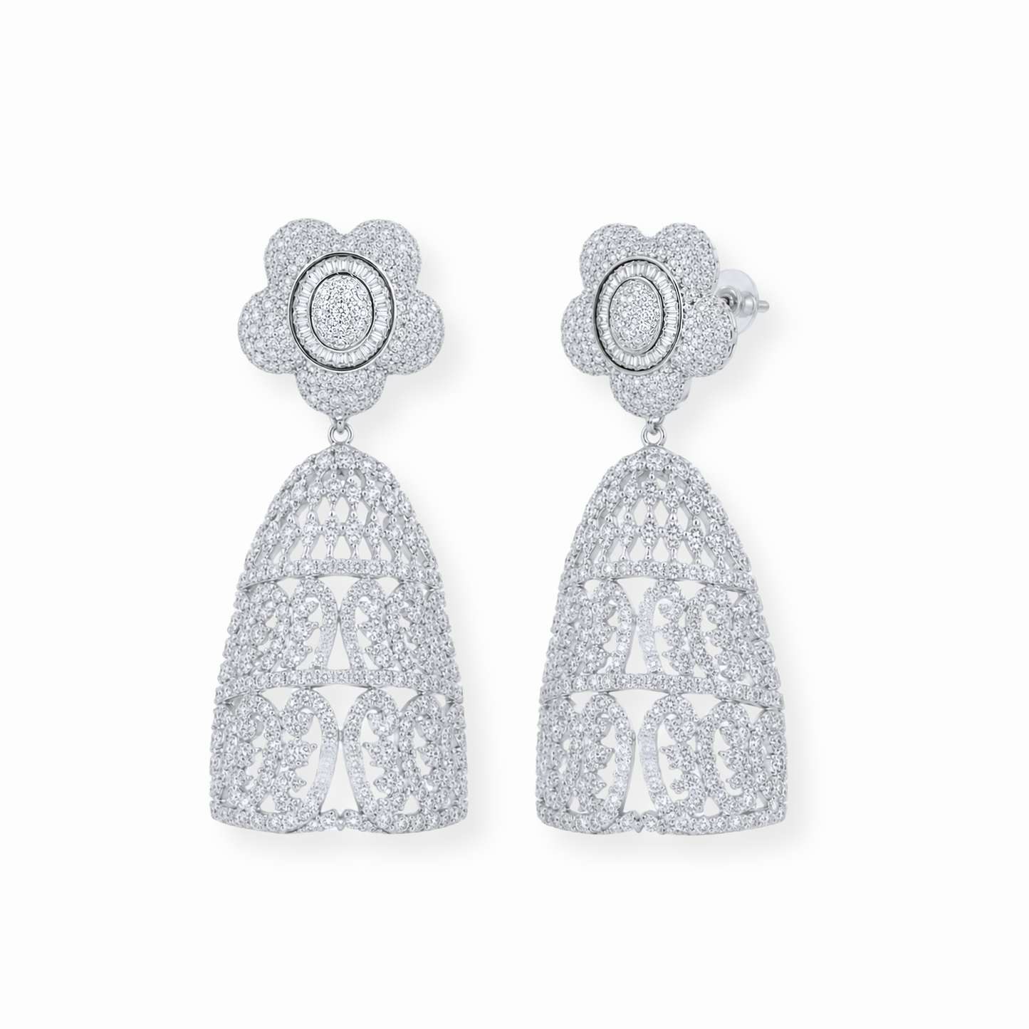 Aretes Laminados en Oro de 18KL con Swarovski y Rodium