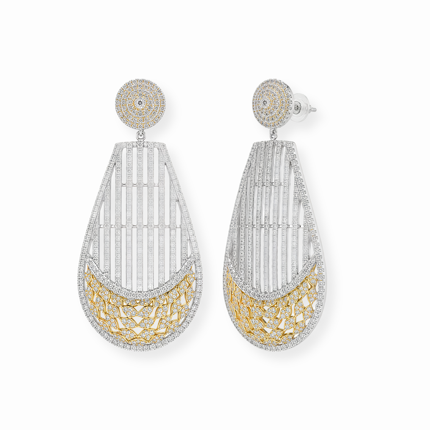 Aretes Laminados en Oro de 18KL con Swarovski y Rodium