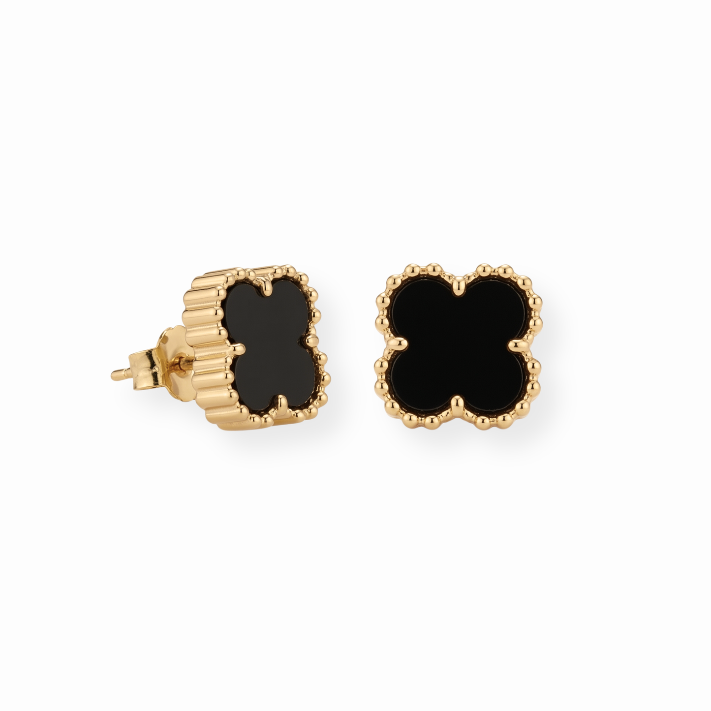 Aretes Laminados en Oro de 18KL con Ónix Negro
