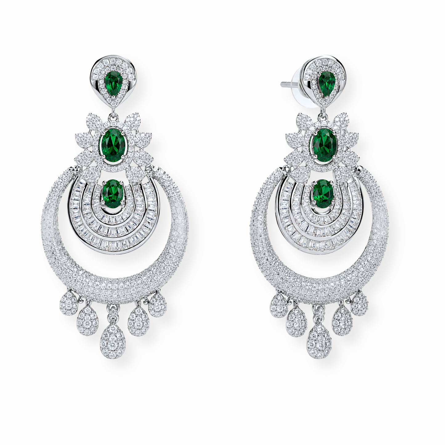 Aretes Laminados en Oro de 18KL con Piedras Semipreciosas y Rodium