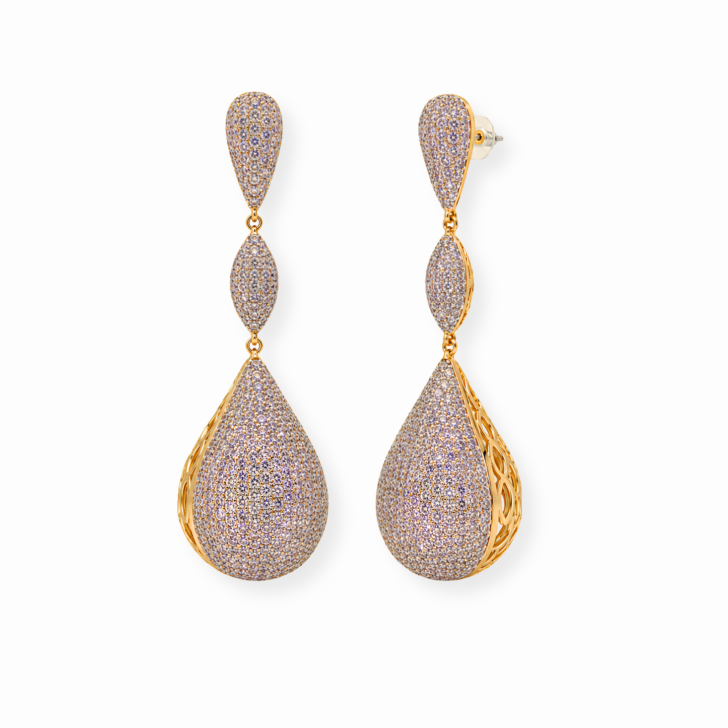 Aretes Laminados en Oro de 18KL con Swarovski y Rodium