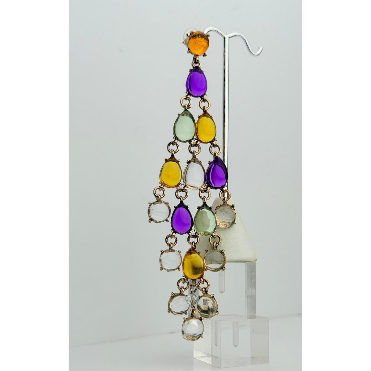 Aretes Largos Laminados en Oro de 18KL con Resinas de Colores