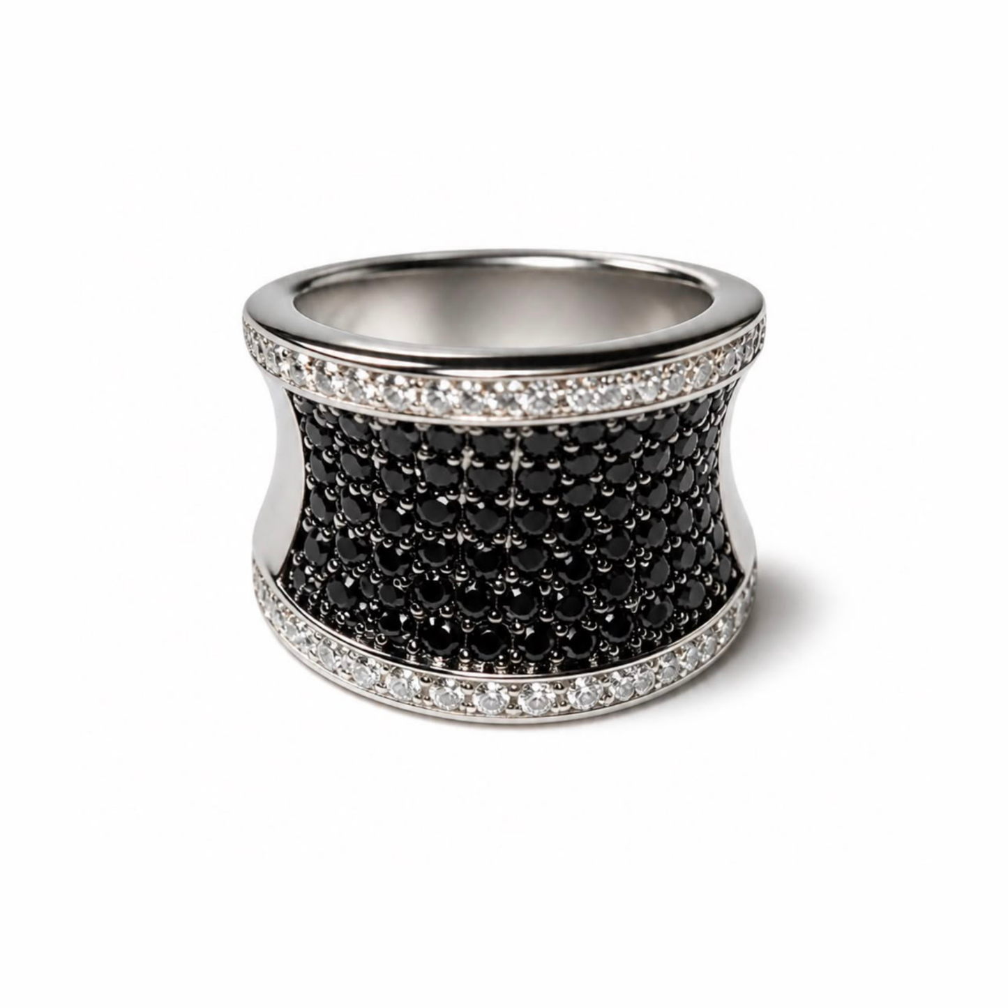 Anillo Laminado en Oro Blanco de 18KL con Swarovski y Rodium
