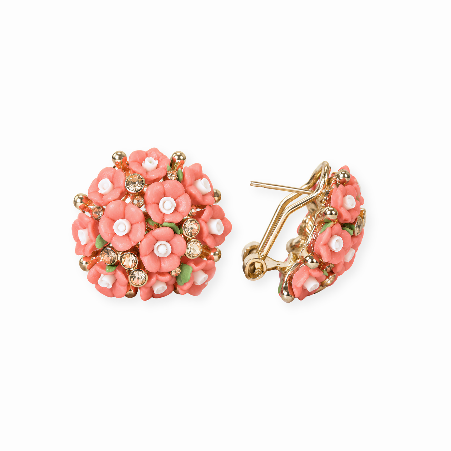 Aretes en oro 18KL con diseño floral y Swarovski