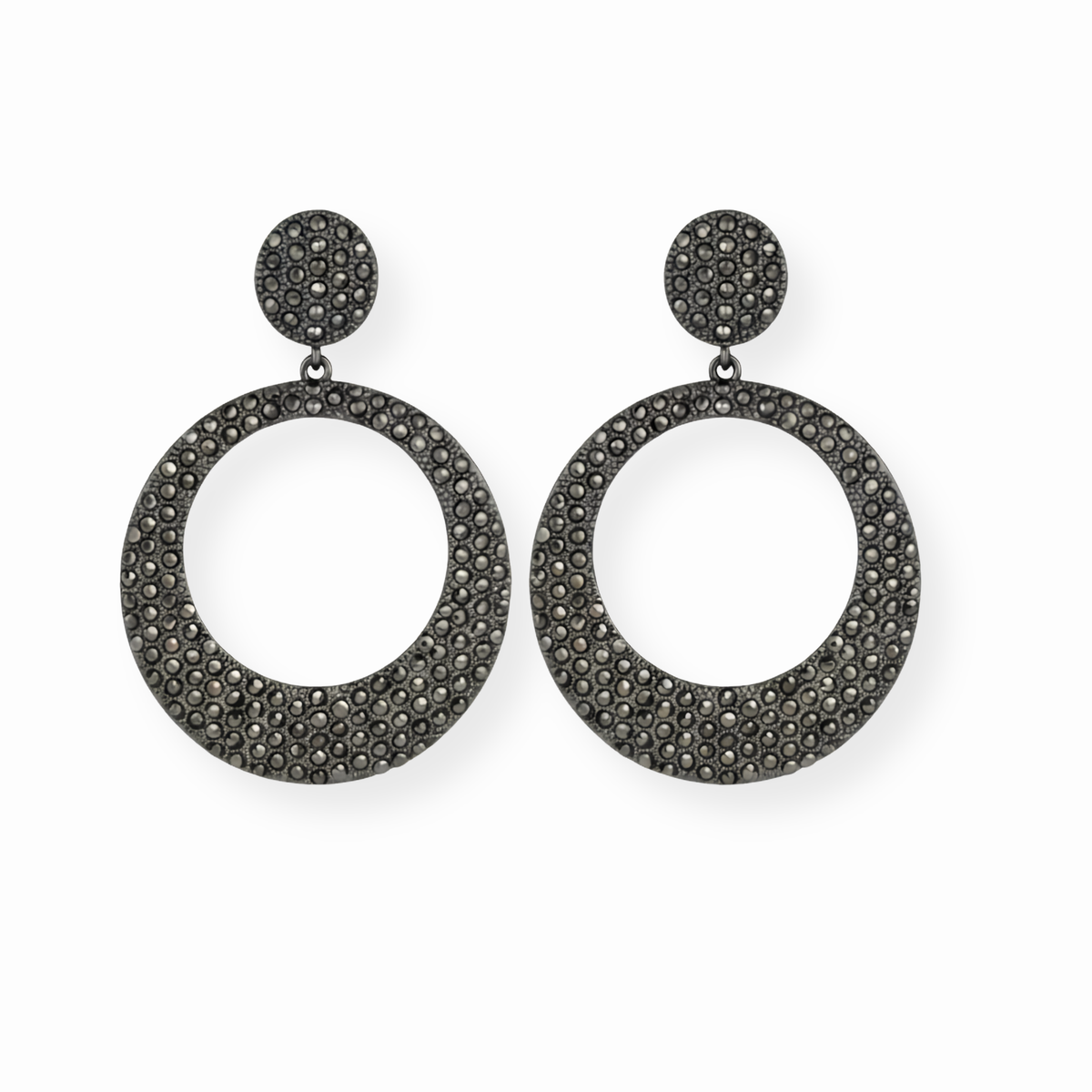 Aretes con Laminados en Oro de 18KL con Pave de Malaquitas y Rodium Ahumado