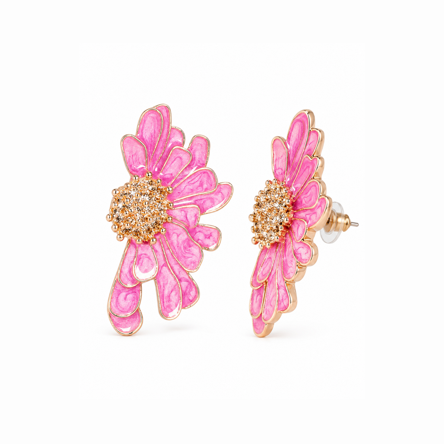 Aretes en oro 18KL y esmaltados con diseño de flor