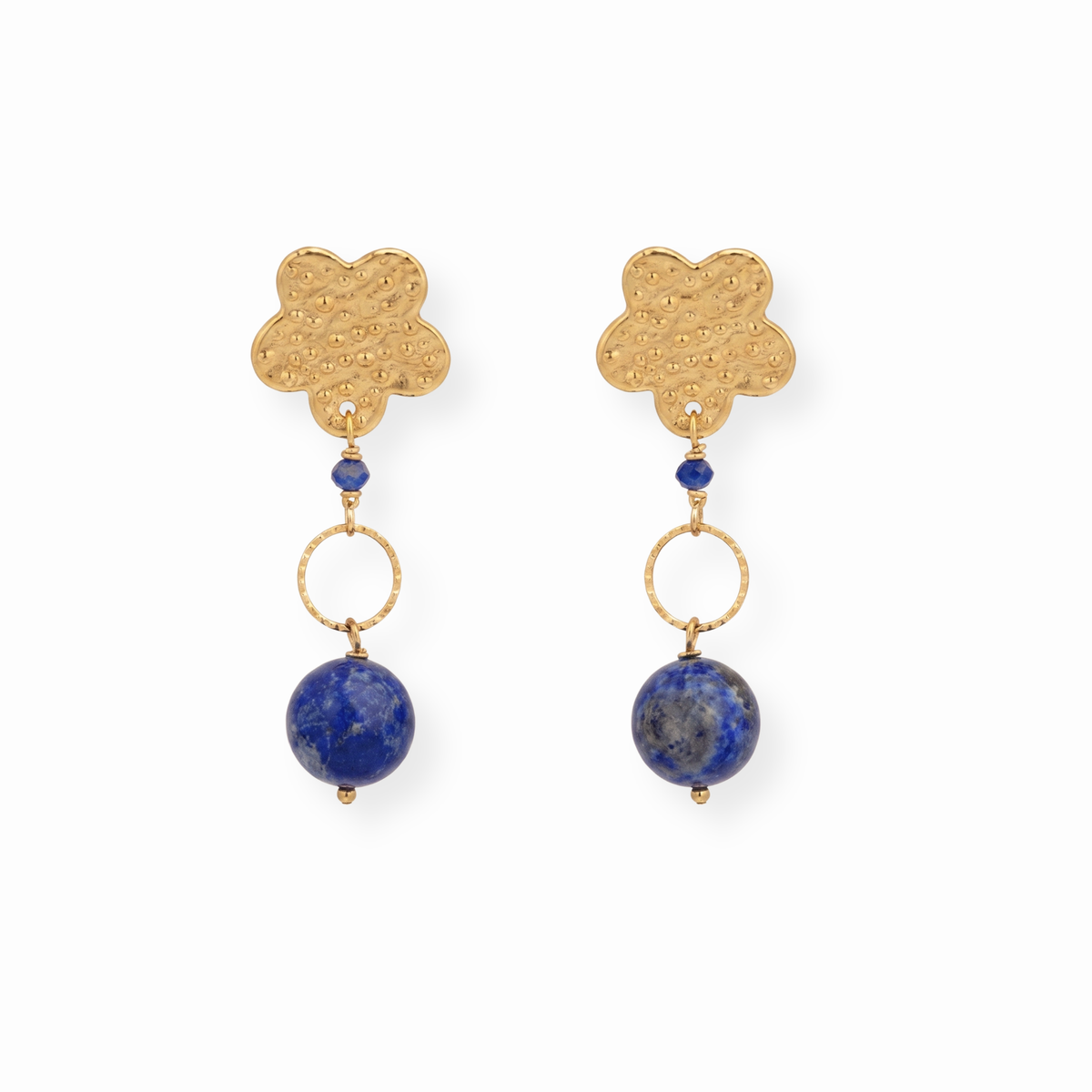 Aretes Laminados en Oro de 18KL con Lapizlázuli Natural