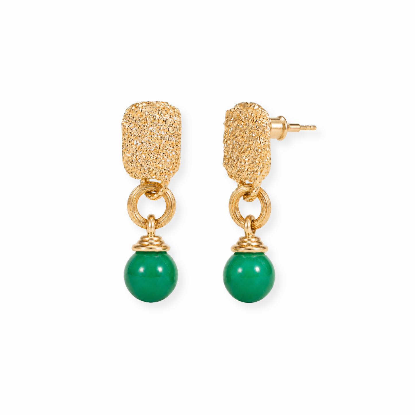Aretes Laminados en Oro de 18KL con Jade