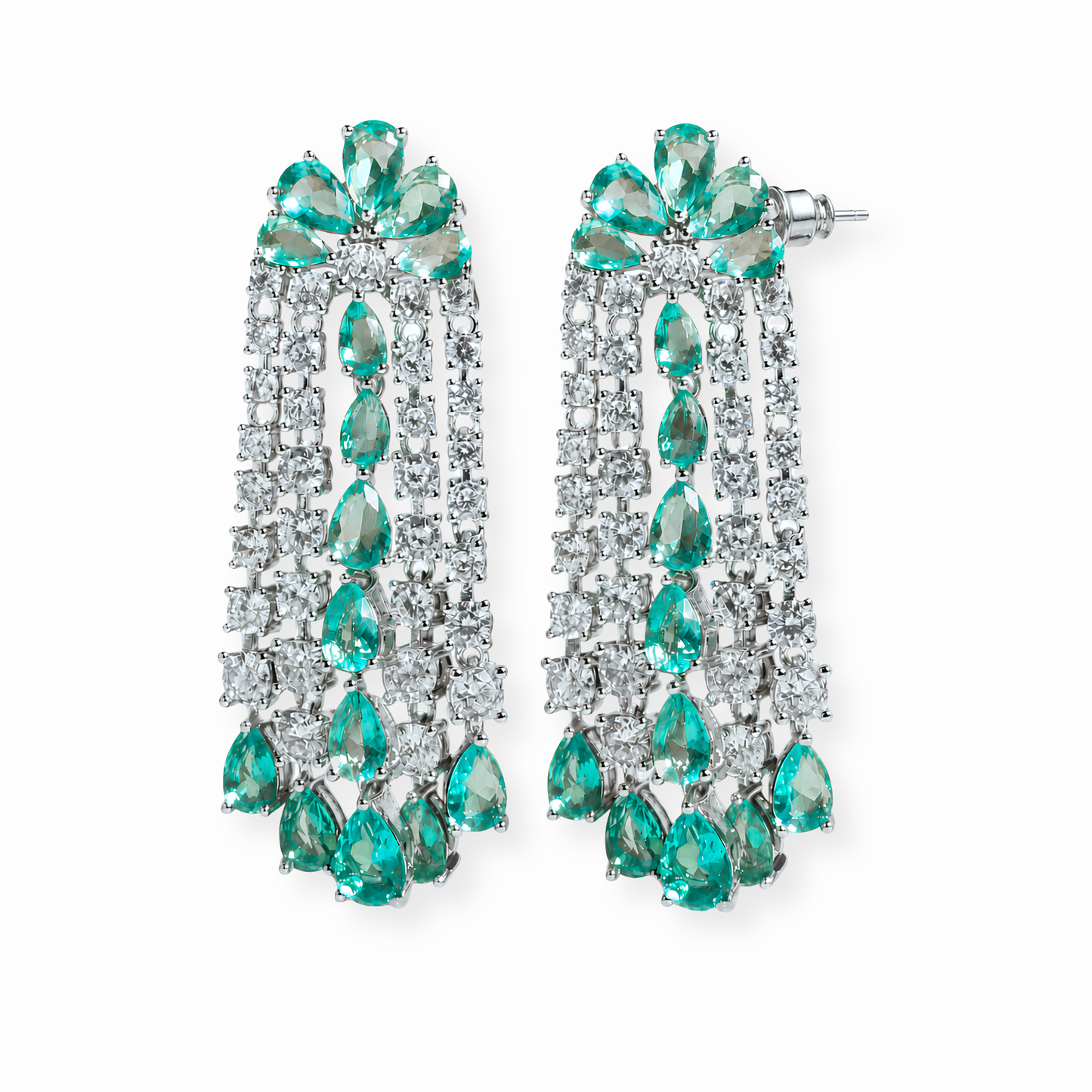 Aretes Laminados en Oro de 18KL con Piedras Semipreciosas y Rodium