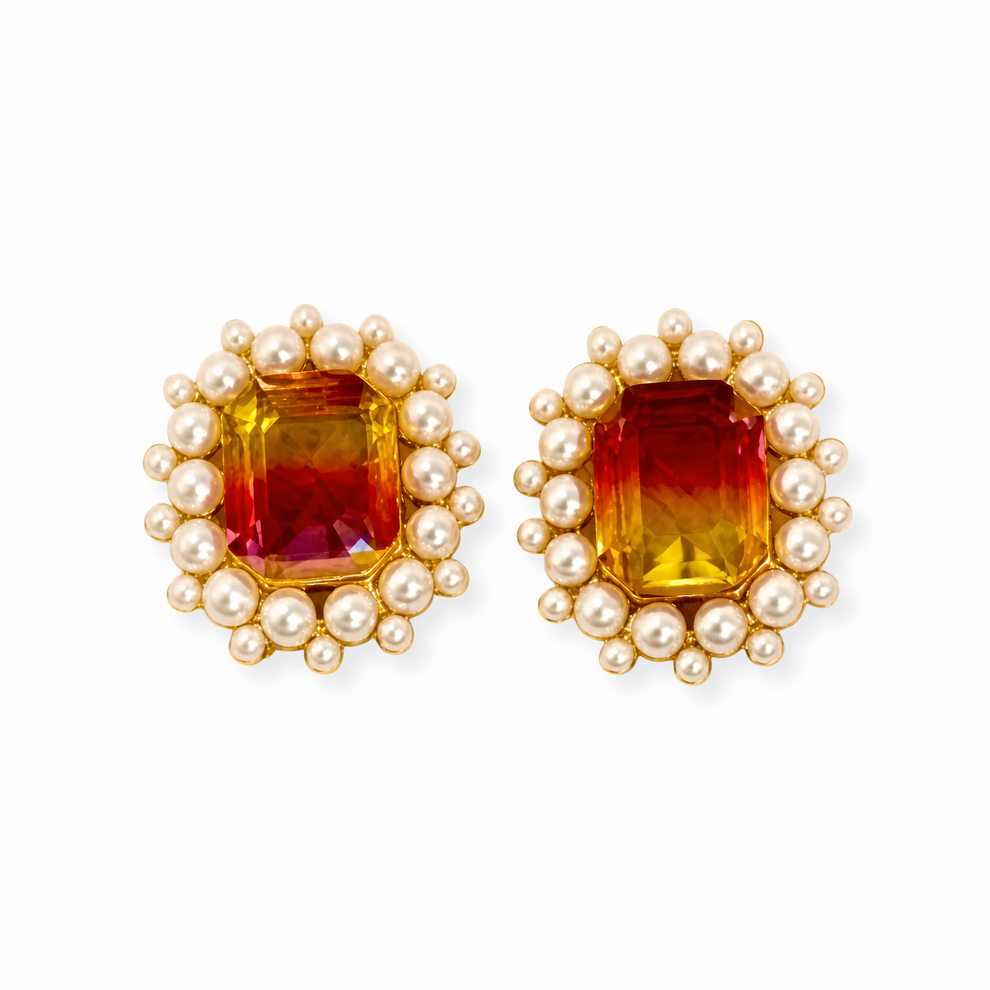 Aretes Españoles Laminados en Oro de 18KL con Cristales Austriacos y Perlas Cultivadas