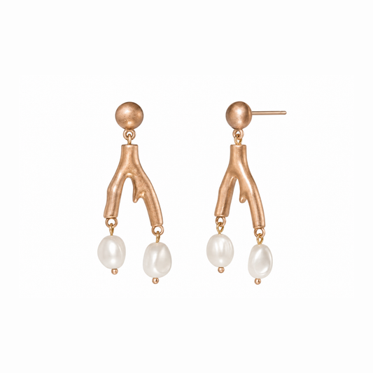 Aretes Enchapados en Oro de 14KL con Perlas de Laboratorio
