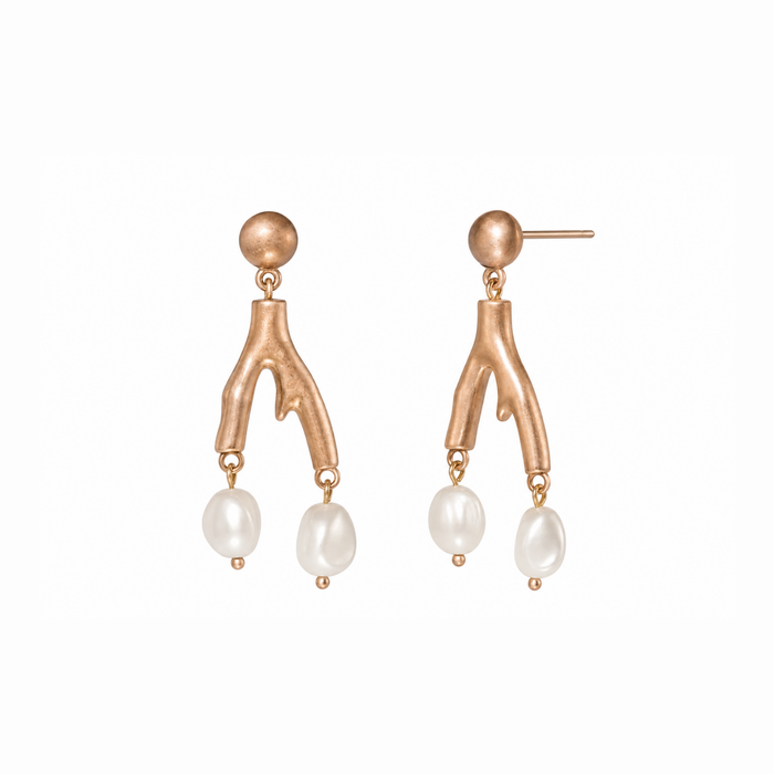 Aretes Enchapados en Oro de 14KL con Perlas de Laboratorio