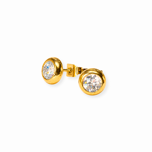 Aretes Pequeños Laminados en Oro de 18KL con Swarovski de 1KL Cada Uno