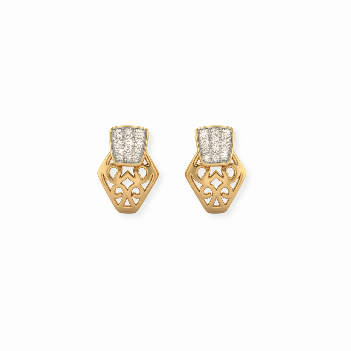 Aretes Mini de Clip Laminados en Oro de 18KL con Pave de Circonitas