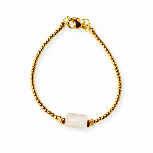 Pulseras Laminadas en Oro de 18KL con Cuarzo Blanco