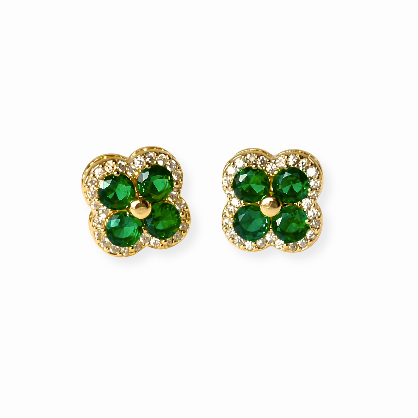 Aretes Laminados en Oro de 18KL con Cristales Austriacos Tono Esmeralda