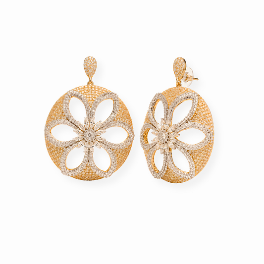 Aretes Laminados en Oro de 18KL con Swarovski y Rodium
