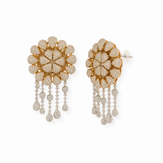 Aretes Laminados en Oro de 18KL con Swarovski y Rodium