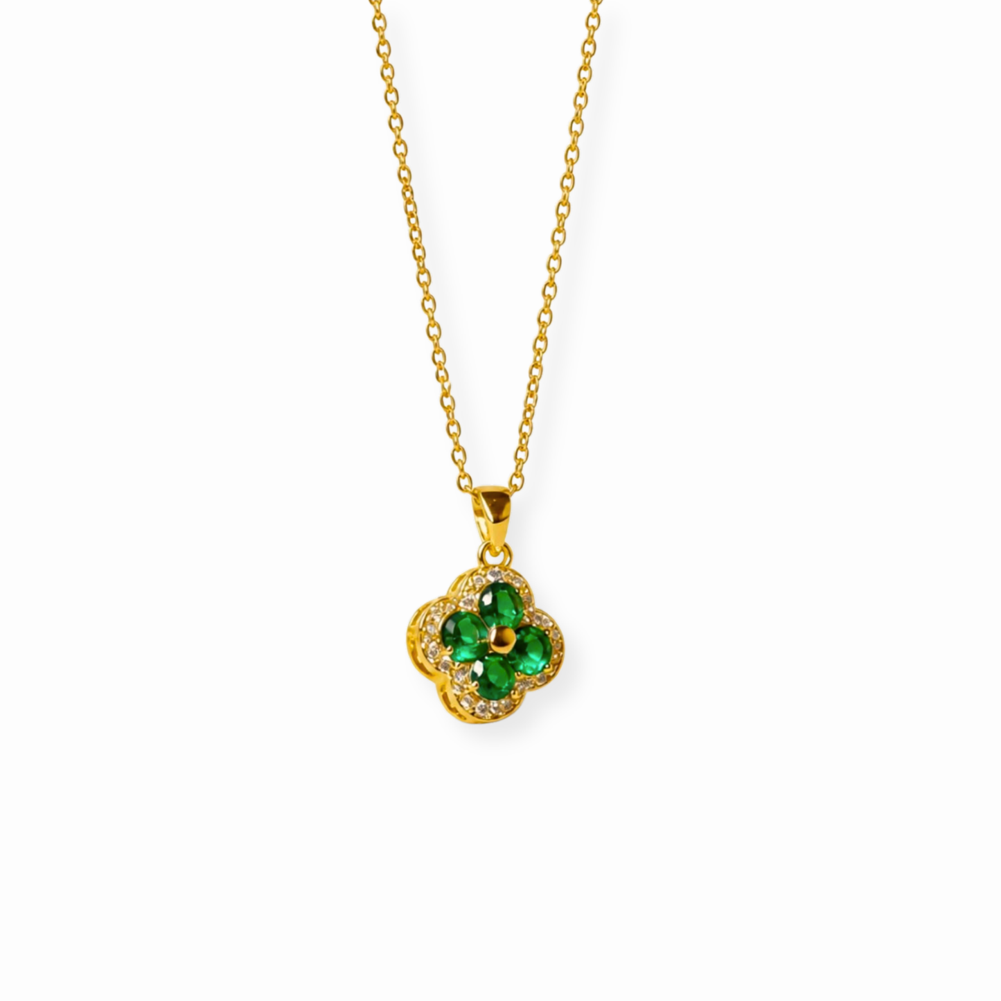 Cadena Laminada en Oro de 18KL con Delicado Dije con Cristales Austriacos Tono Esmeralda