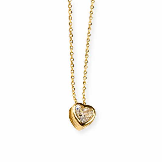 Collar Laminado en Oro de 18KL con Solitario Corte Corazón en Swarovski