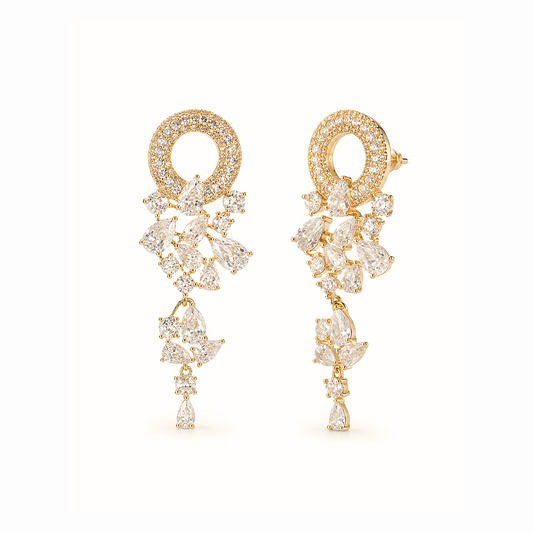 Aretes Laminados en Oro de 18KL con Swarovski y Rodium