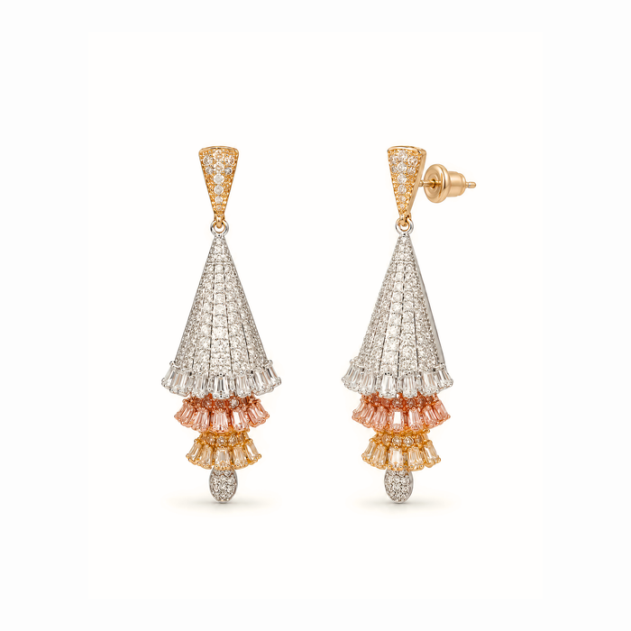 Aretes Laminados en Oro de 18KL con Swarovski y Rodium