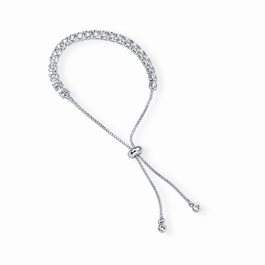Pulsera Laminada en Oro Blanco de 18KL con Cristales Austriacos