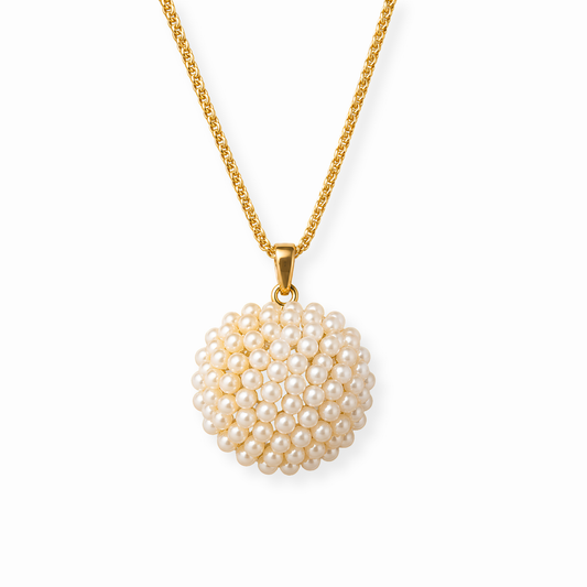 Collar Laminado en Oro 14KL y Dije de 21KL con Baby Perlas de Laboratorio