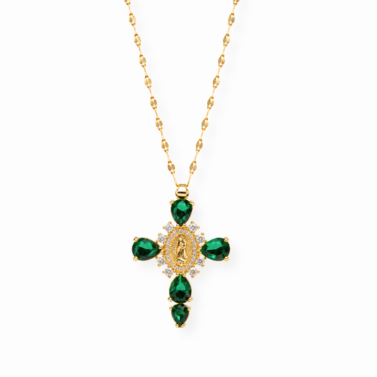 Collar de la Virgen Guadalupe Laminado en Oro de 18KL con Cristales
