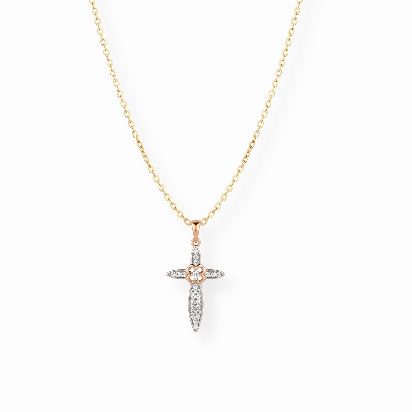 Cadena Laminada en Oro de 18KL con Cruz de Swarovski