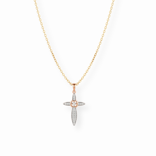 Cadena Laminada en Oro de 18KL con Cruz de Swarovski