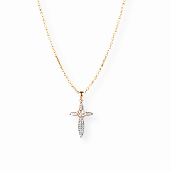 Cadena Laminada en Oro de 18KL con Cruz de Swarovski
