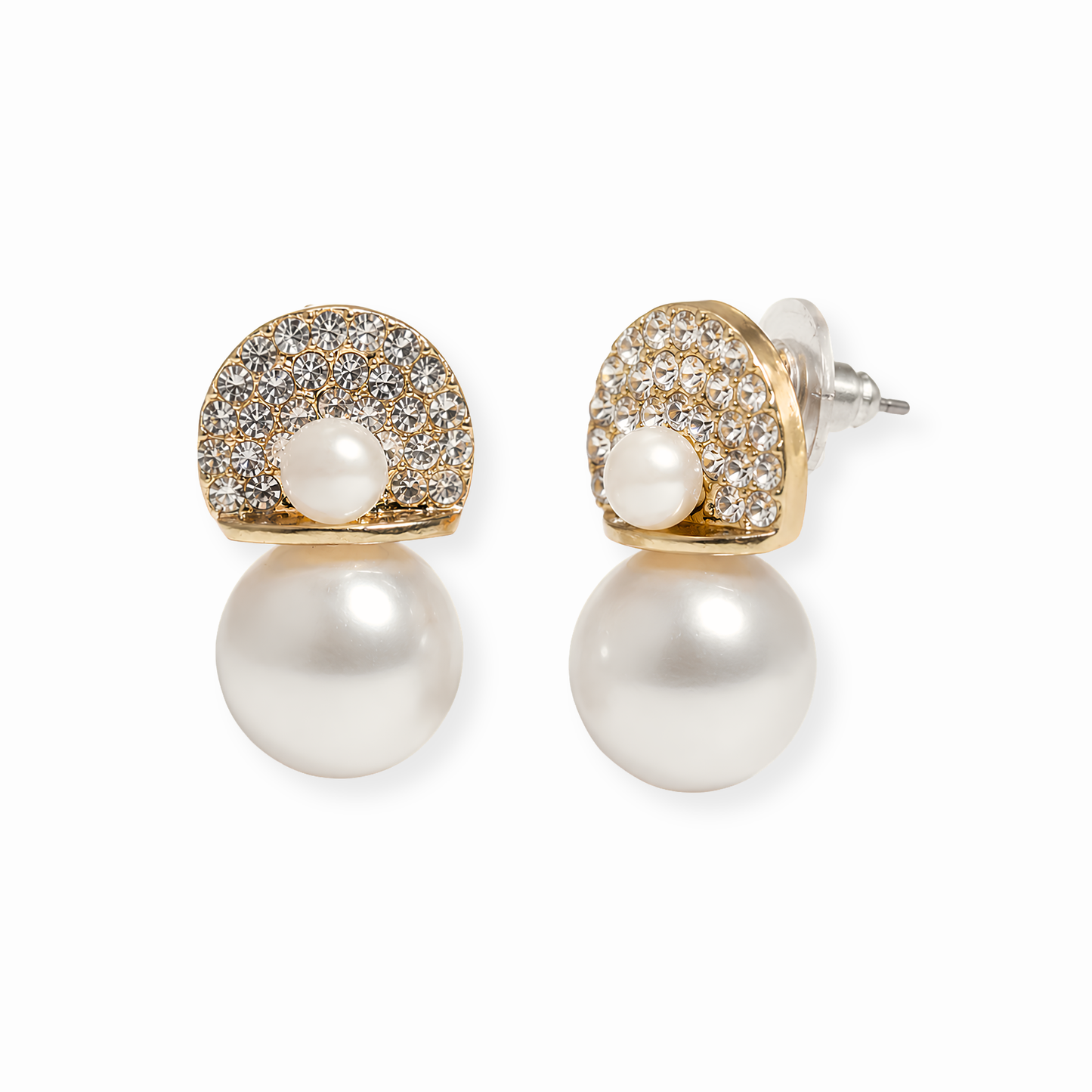 Aretes Laminados de Oro de 18KL con Cristales y Perlas Recubiertas en Nácar