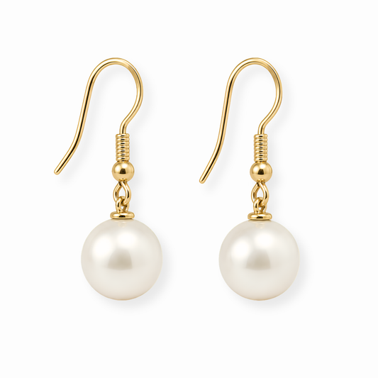 Aretes Laminados de Oro de 18KL con Perlas Recubiertas de Nácar